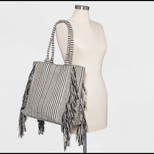 Universal Thread Boxy Striped Fringe Tote Bag